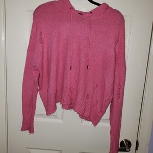 Hooded distressed sweater